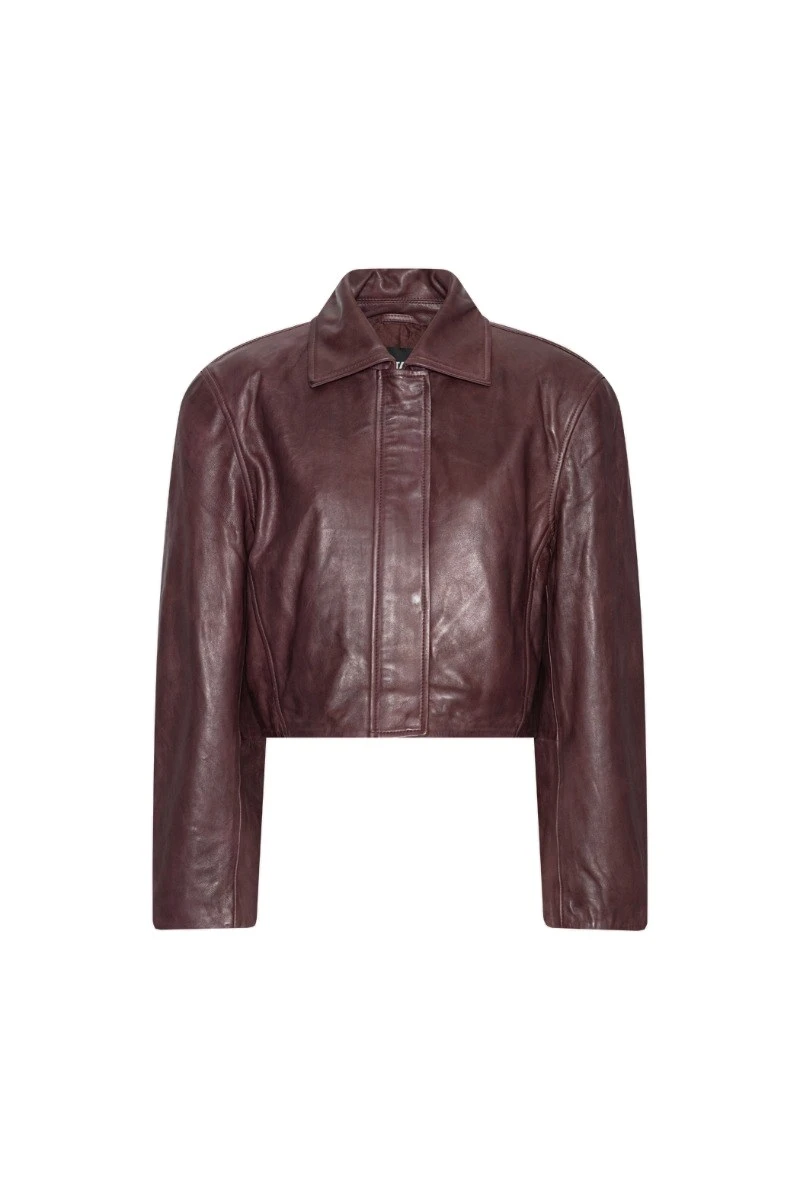 Rotate-Birger-Christensen-Boxy-Square-Leather-Jacket-Mahogany-white Boxy Square Leather Jacket Mahogany