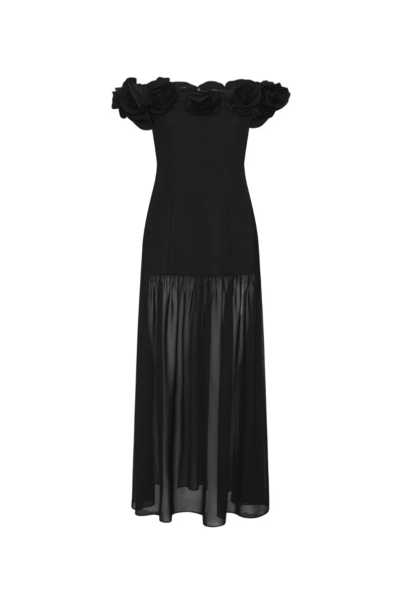 Rotate-Birger-Christensen-Crepe-Maxi-Flower-Dress-Black-white Crepe Maxi Flower Dress Black
