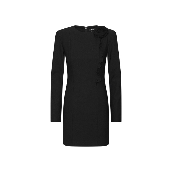 Crepe Mini Long Sleeve Flower Dress Black