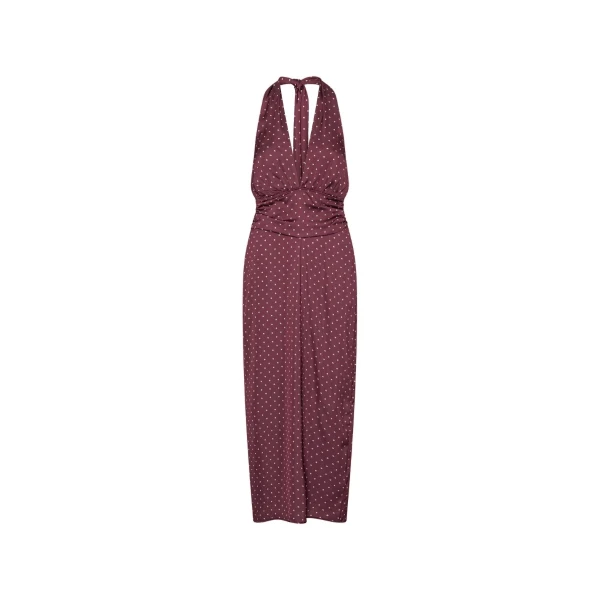 Dot Halterneck Scarf Dress Dark Red