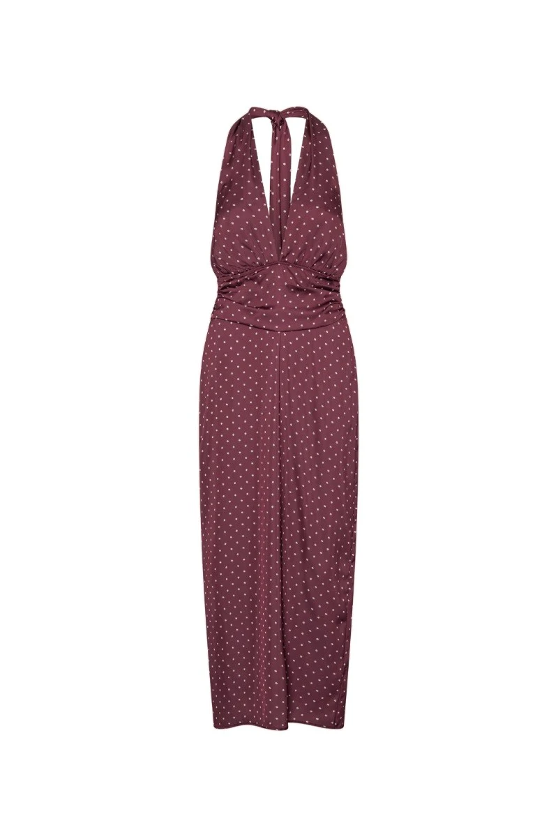 Rotate-Birger-Christensen-Dot-Halterneck-Scarf-Dress-Dark-Red-white Dot Halterneck Scarf Dress Dark Red