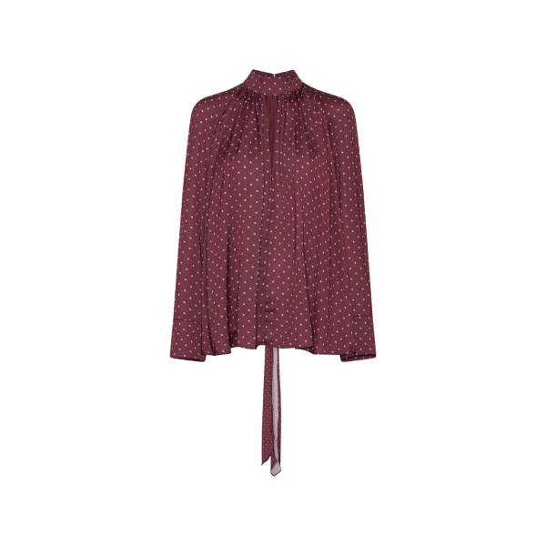 Dot Satin Bow Shirt Dark Red