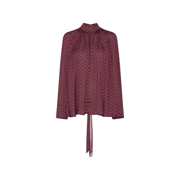 Dot Satin Bow Shirt Dark Red