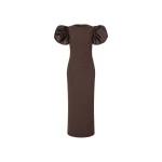 Draped Midi Puff Dress Brown