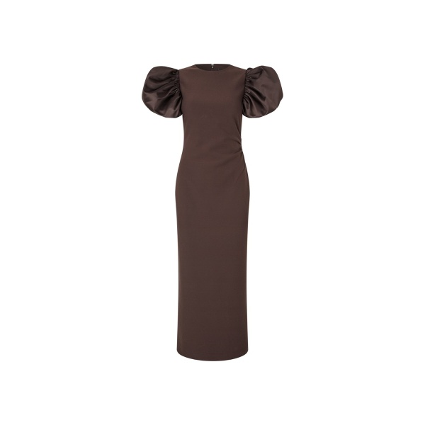 Draped Midi Puff Dress Brown
