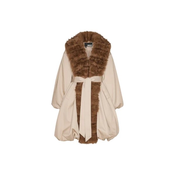 Faux Fur Collar Coat Beige