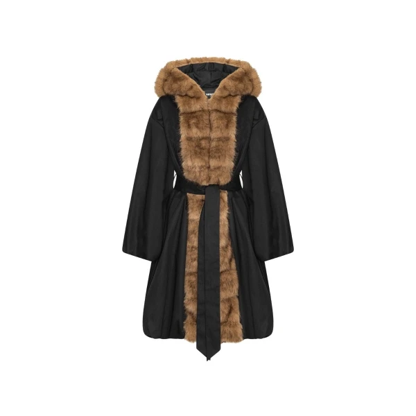 Faux Fur Collar Coat Black