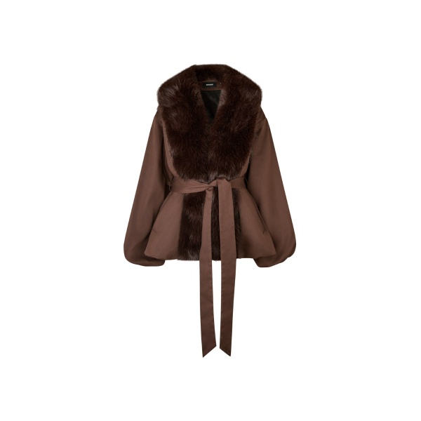 Faux Fur Collar Jacket Brown