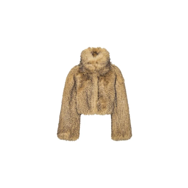 Faux Fur Crop Jacket Beige