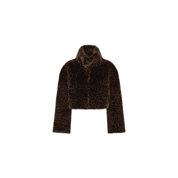 Faux Fur Crop Jacket Leopard
