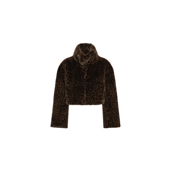 Faux Fur Crop Jacket Leopard