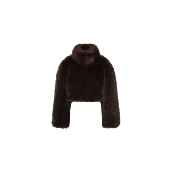 Faux Fur Cropped Jacket Dark Brown