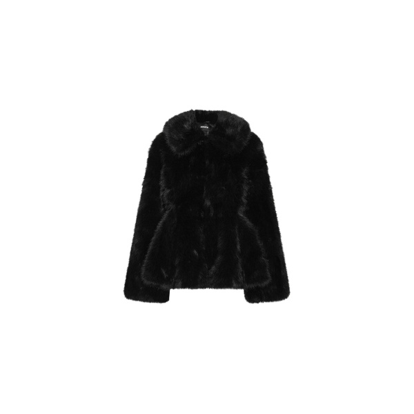Faux Fur Flared Jacket Black