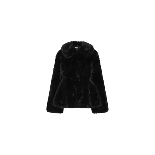 Faux Fur Flared Jacket Black