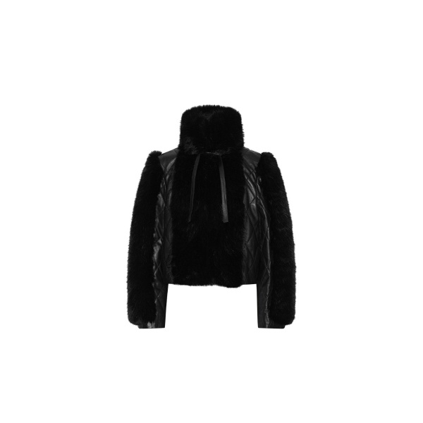 Faux Fur Leather Jacket Black