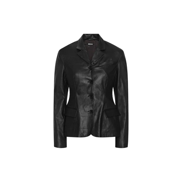 Fitted Leather Blazer Black