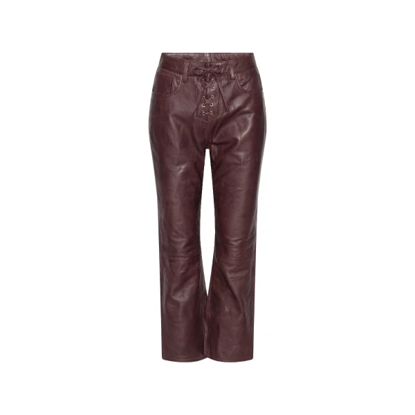 Flared Leather Capri Pants Mahogany