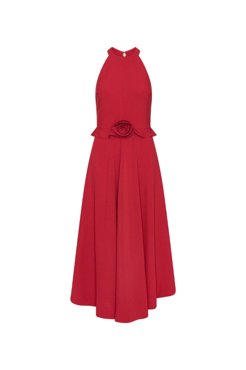Rotate-Birger-Christensen-Flower-Detail-Dress-Red-white Flower Detail Dress Red
