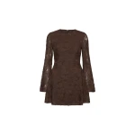 Flower Mesh LS Mini Dress Dark Brown