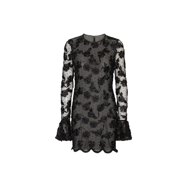 Flower Mesh LS Mini Dress