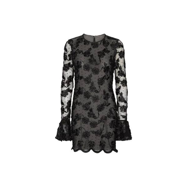 Flower Mesh LS Mini Dress