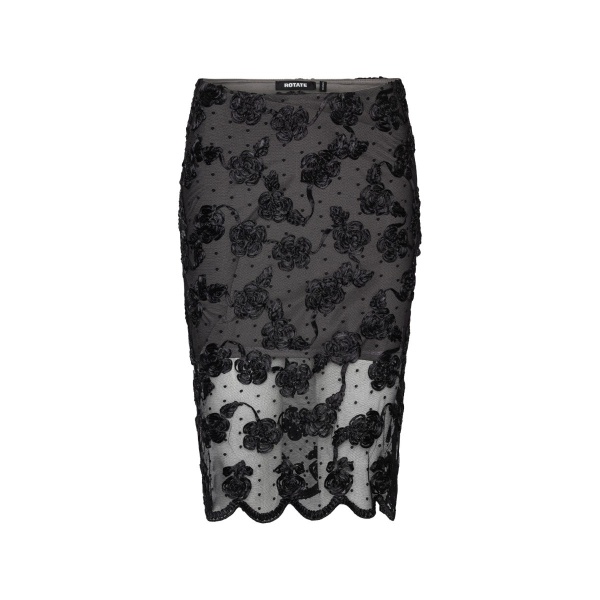 Flower Mesh Midi Skirt Black
