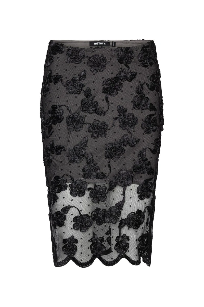Rotate-Birger-Christensen-Flower-Mesh-Midi-Skirt-Black-white Flower Mesh Midi Skirt Black