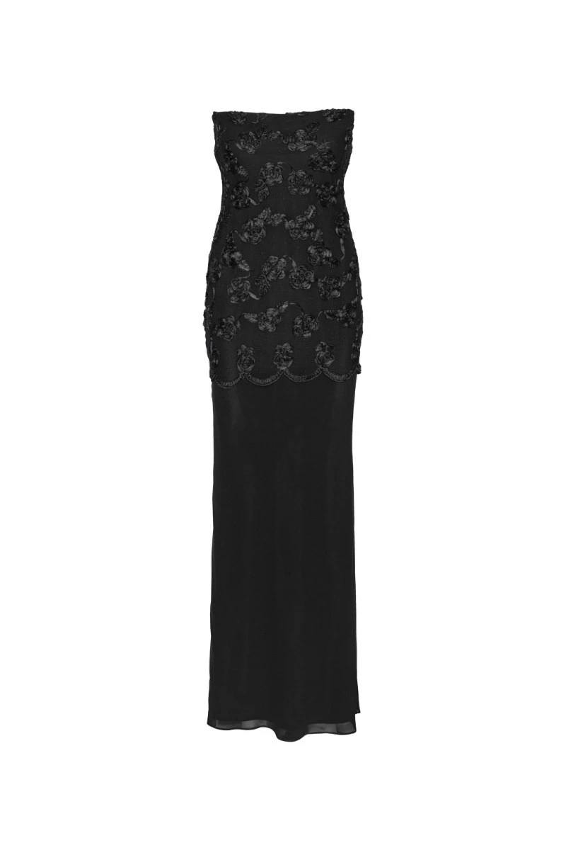 Rotate-Birger-Christensen-Flower-Mesh-Sleeveless-Maxi-Dress-Black-white Flower Mesh Sleeveless Maxi Dress Black