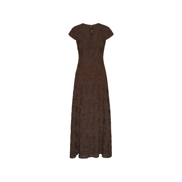 Flower Mesh Sleeveless Maxi Dress Dark Brown