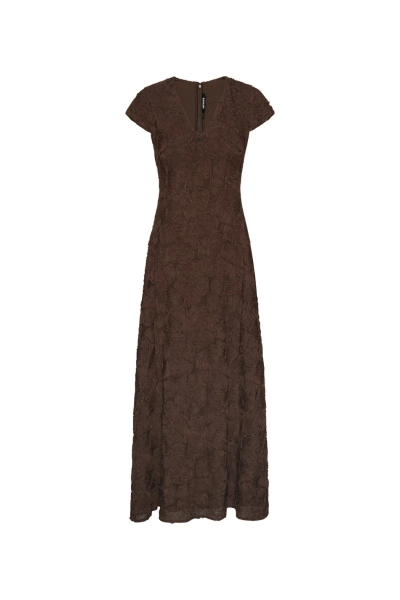 Rotate-Birger-Christensen-Flower-Mesh-Sleeveless-Maxi-Dress-Dark-Brown-white Flower Mesh Sleeveless Maxi Dress Dark Brown