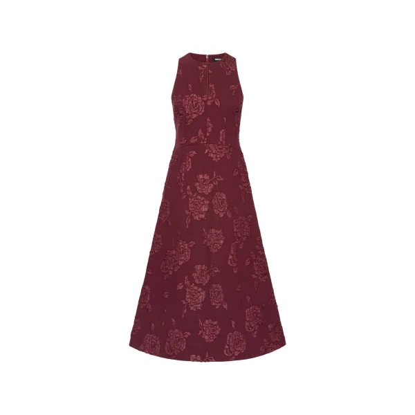 Jacquard Flared Dress Dark Red