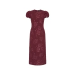Jacquard Midi Puffy Dress Dark Red