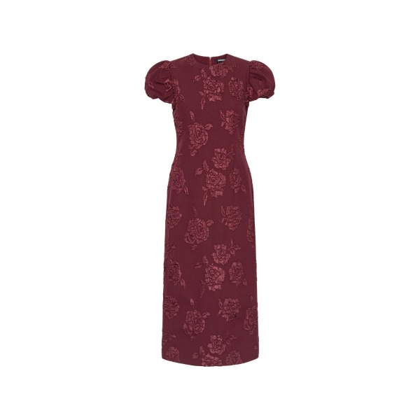 Jacquard Midi Puffy Dress Dark Red