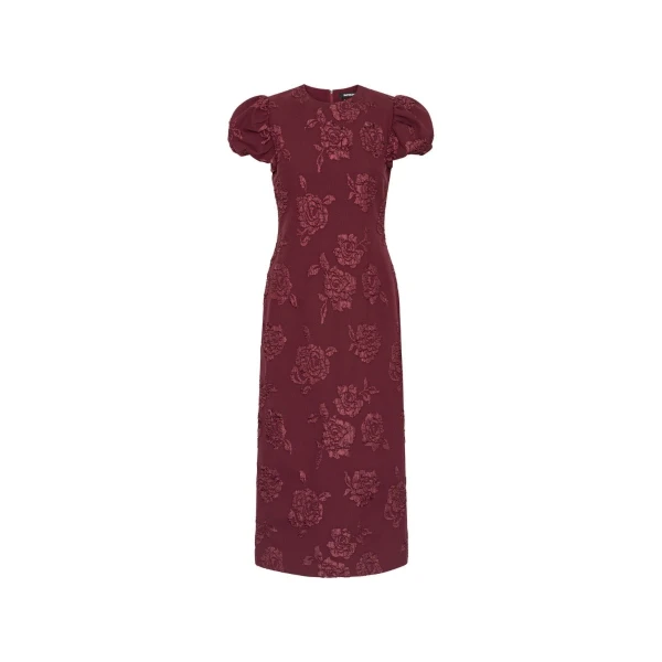 Jacquard Midi Puffy Dress Dark Red
