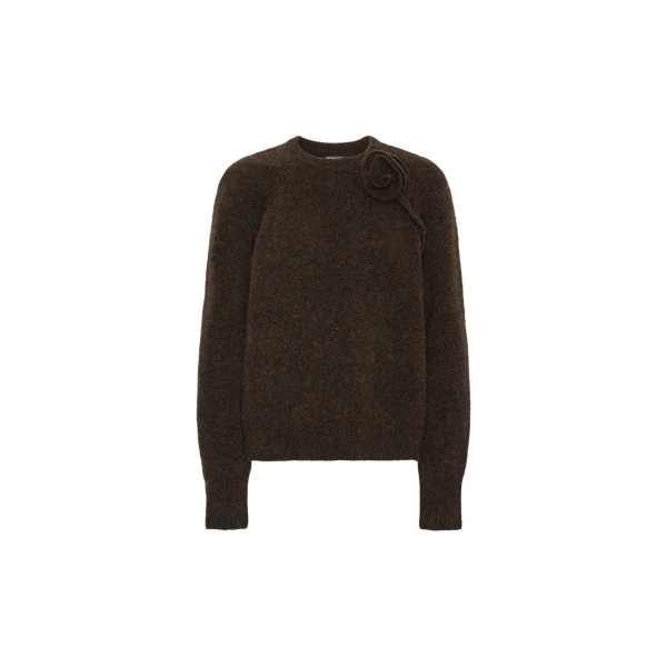 Knit Flower Jumper Dark Brown