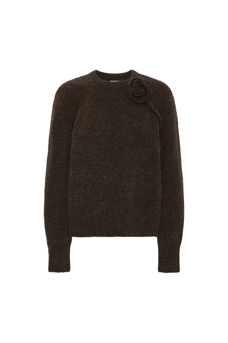 Rotate-Birger-Christensen-Knit-Flower-Jumper-Dark-Brown-white Knit Flower Jumper Dark Brown