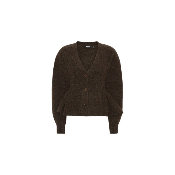 Knit Peplum Cardigan Dark Brown
