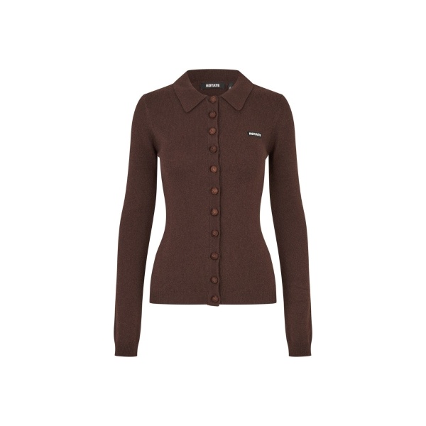 Knitted Polo Top Dark Brown