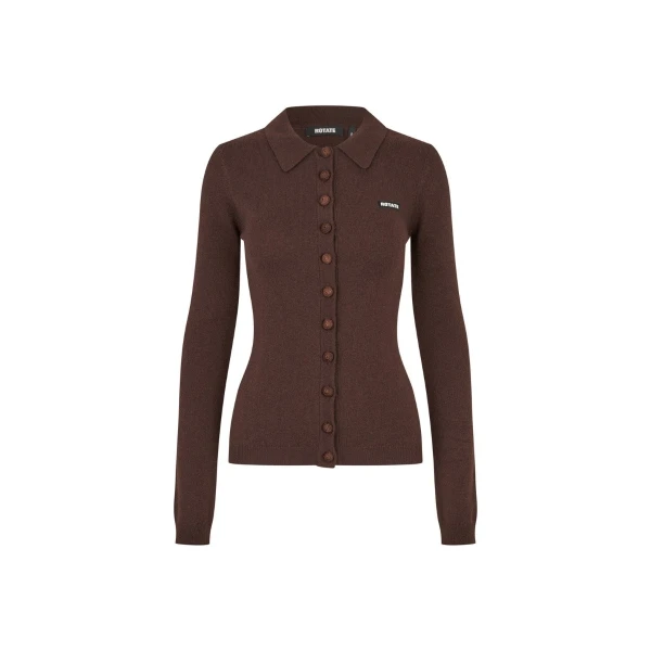 Knitted Polo Top Dark Brown