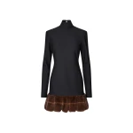 LS Faux Fur Trim Mini Dress Black
