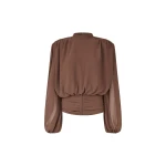 LS Pleated Blouse Brown