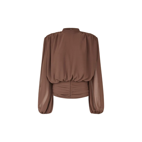 LS Pleated Blouse Brown