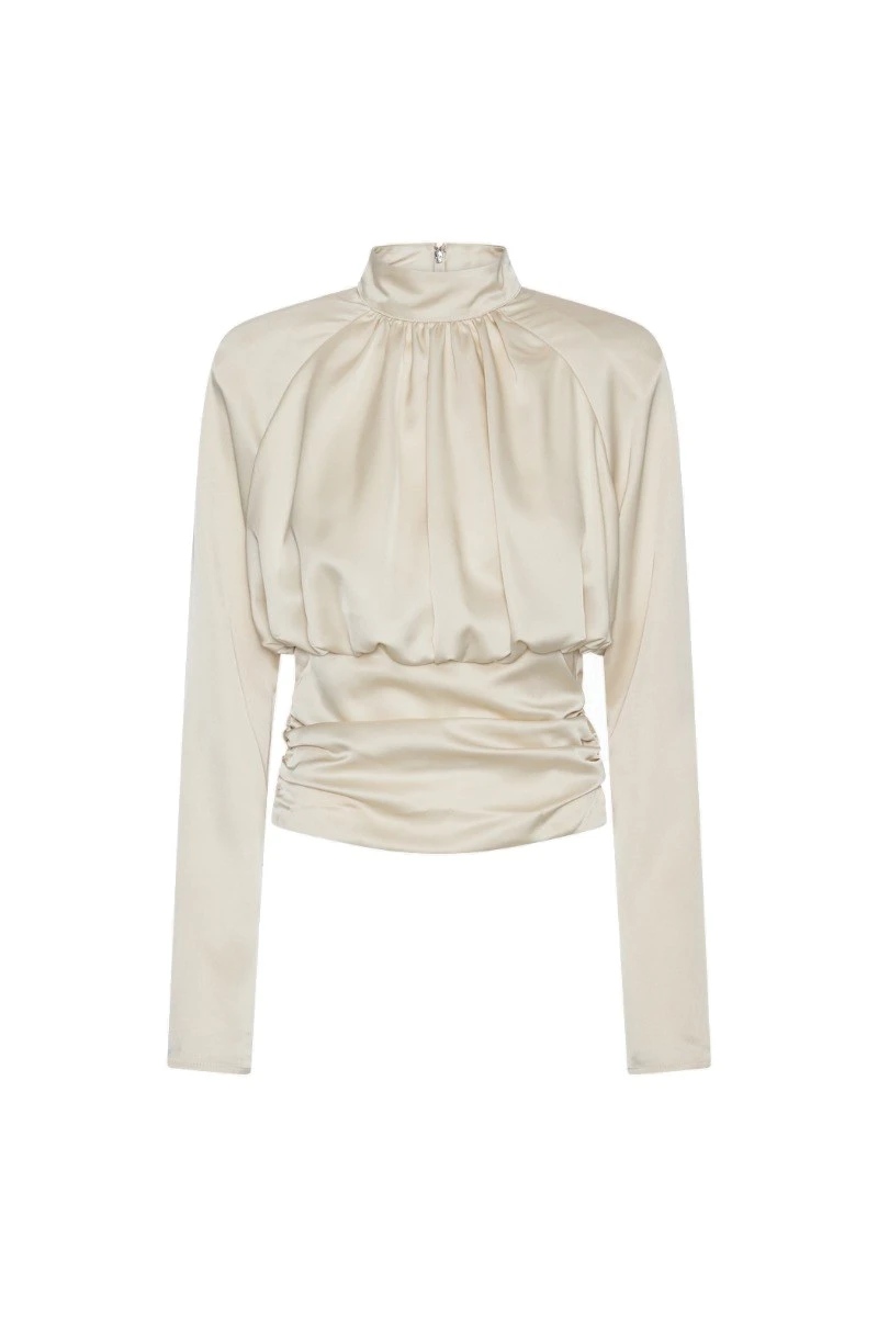 Rotate-Birger-Christensen-LS-Ruched-Top-White-white LS Ruched Top White