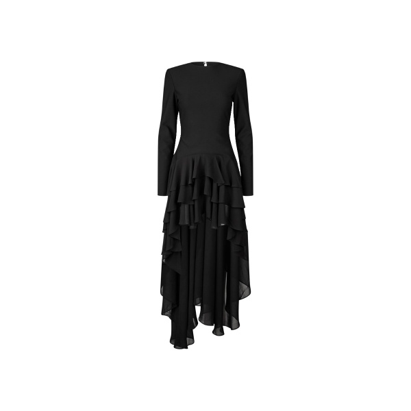 LS Ruffle Train Dress Black