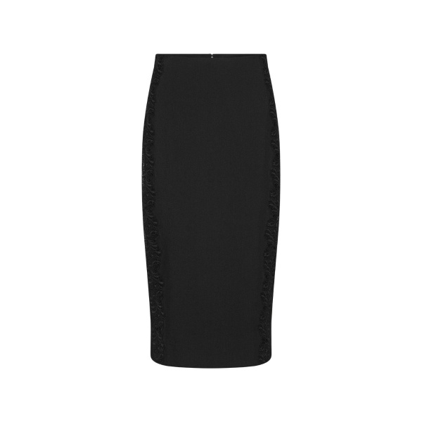 Lace Inserted Pencil Skirt Black