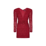 Lace V-Neck Mini Dress Red