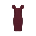 Midi Fitted Knit Dress Dark Red