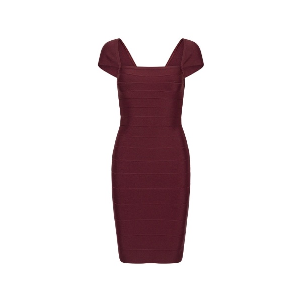 Midi Fitted Knit Dress Dark Red