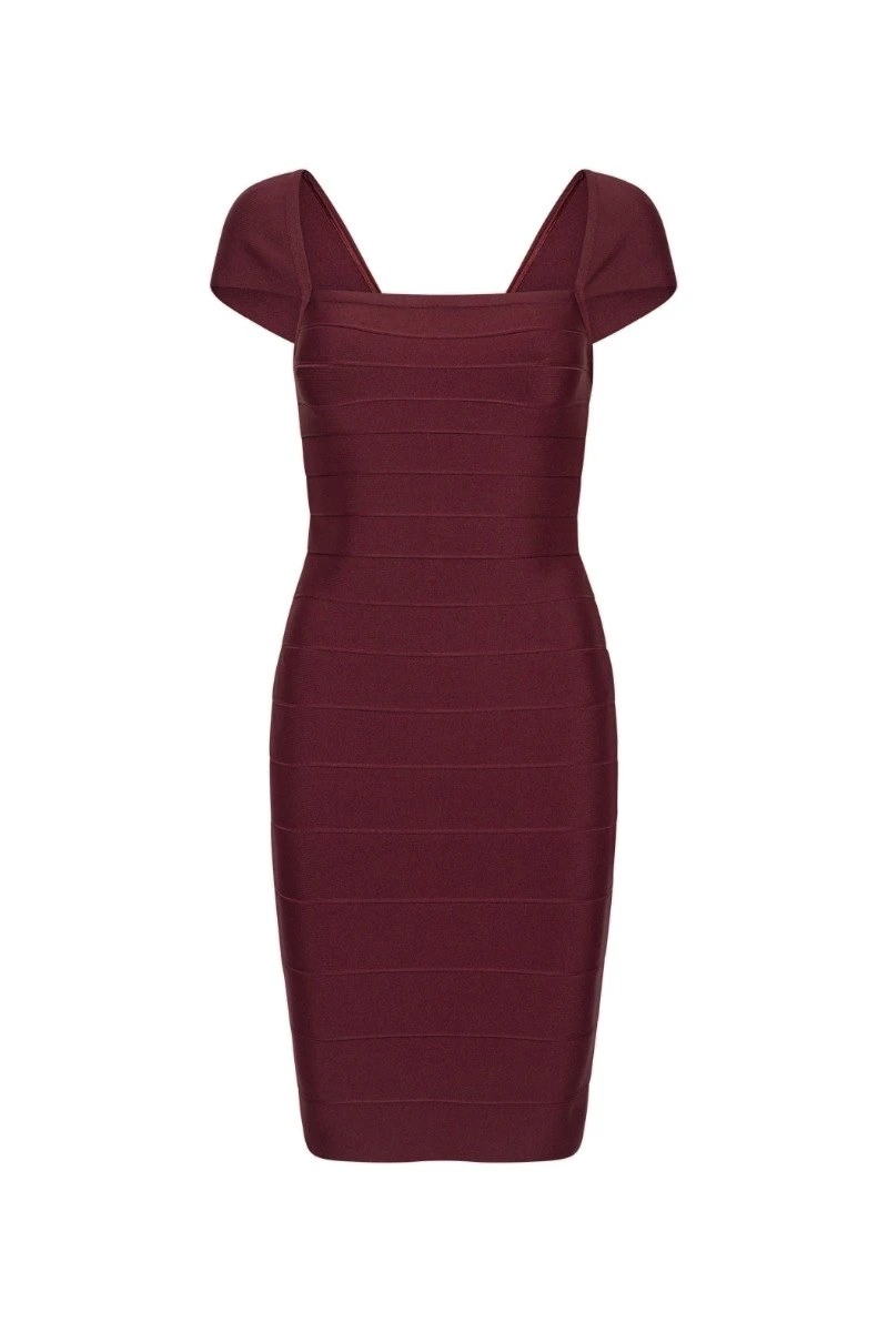 Rotate-Birger-Christensen-Midi-Fitted-Knit-Dress-Dark-Red-white Midi Fitted Knit Dress Dark Red