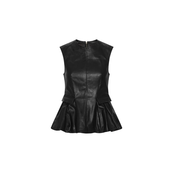 Peplum Leather Top Black